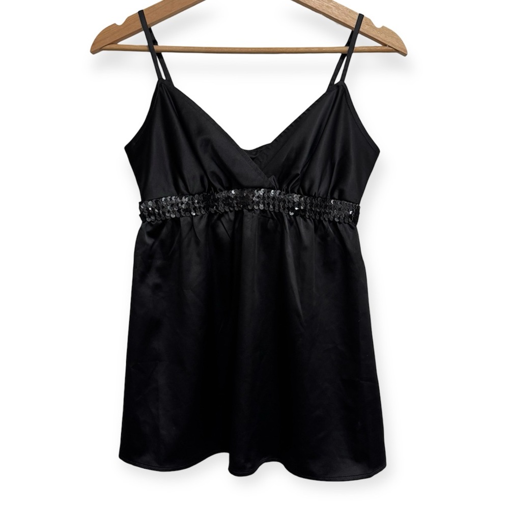 Express Y2K Silk Sequin Babydoll Top